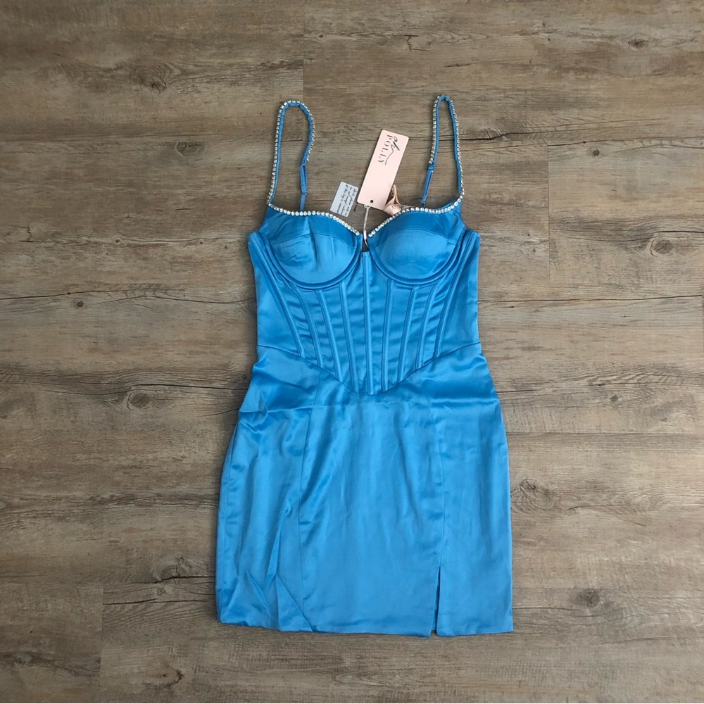 Oh Polly MAEVE Corset Mini Dress in Blue- 6